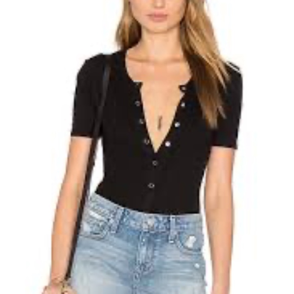 NWOT Privacy Please Black Ribbed Knit Henley Button Up Bodysuit Medium Revolve - Picture 1 of 5